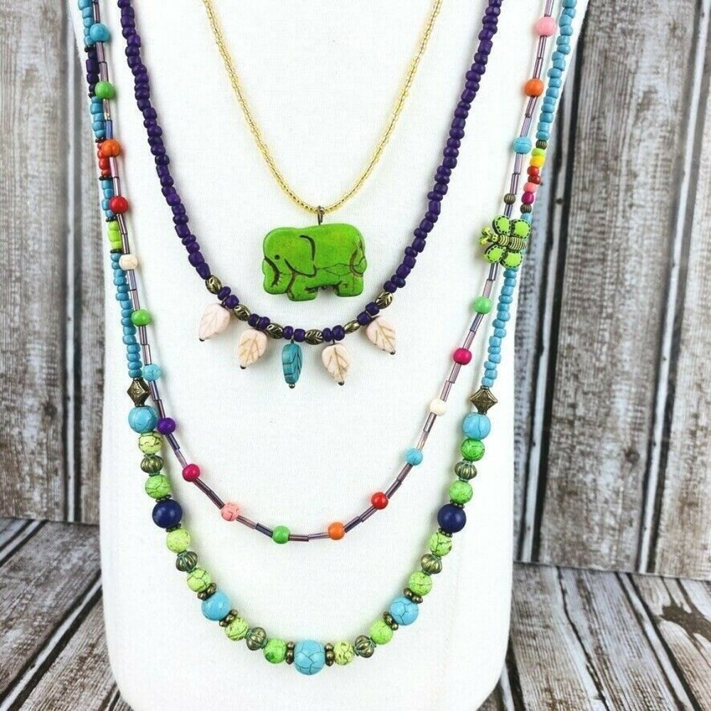 Boho Style Jasper Multi Strand Necklace